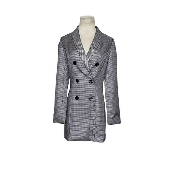 Honey Punch black red checkered doble breast coat size small - Picture 10 of 15